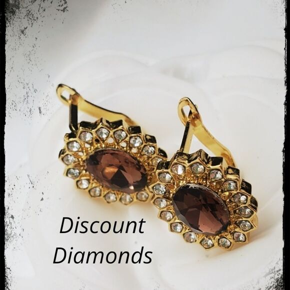 14K Yellow Gold on 925  Red Sapphire & White Baguette Diamond Leverback Earrings - Picture 4 of 7
